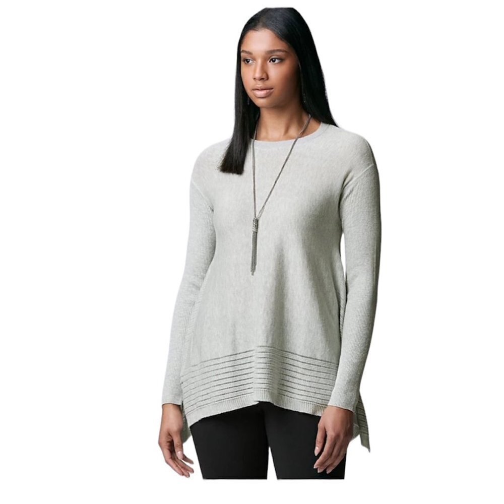 Simply Vera Wang Womens Gray Crew Neck Sweater Knit Tunic Top Sz M New